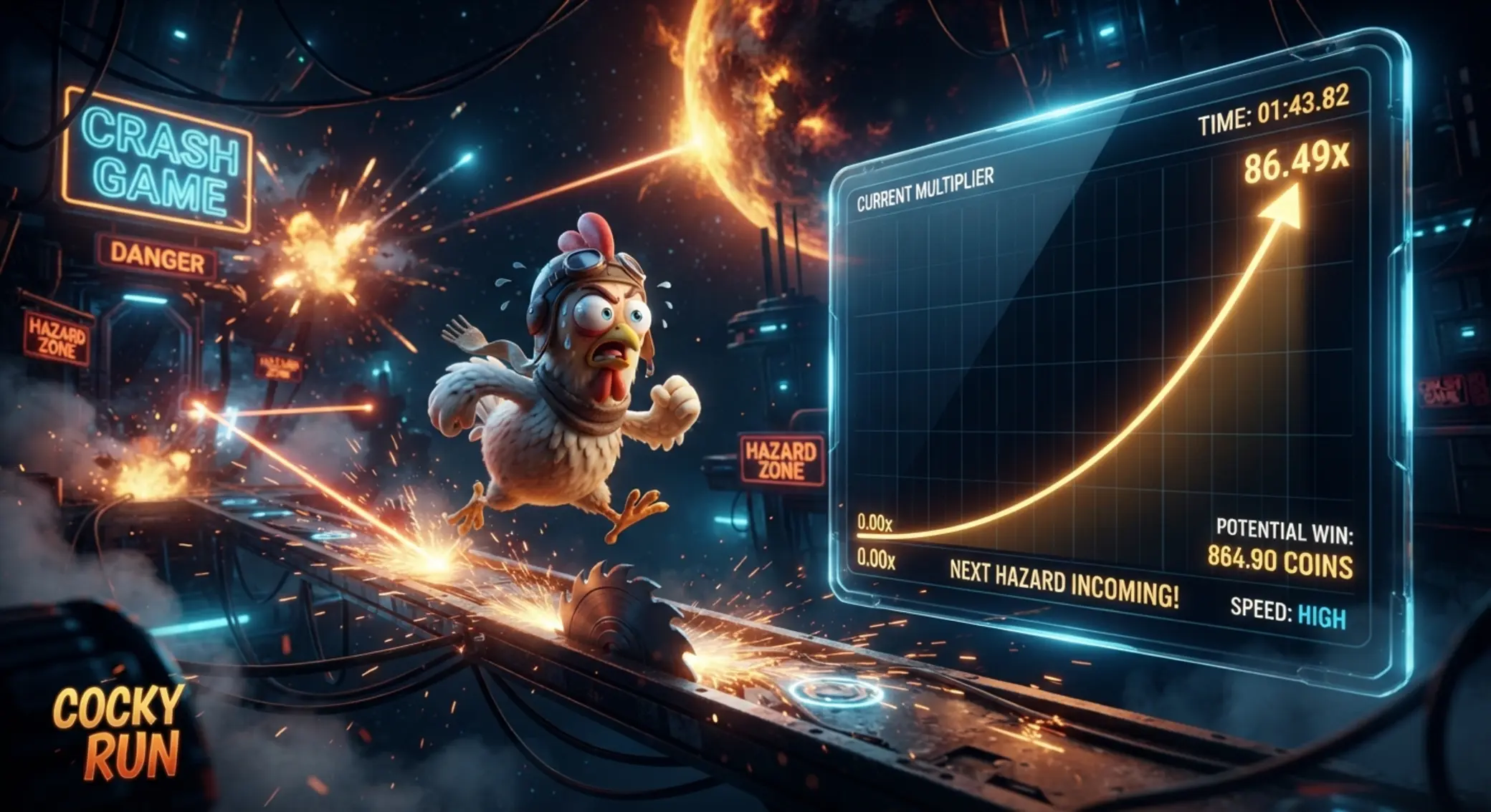 Chicken crash game scene with rising multiplier and action moment