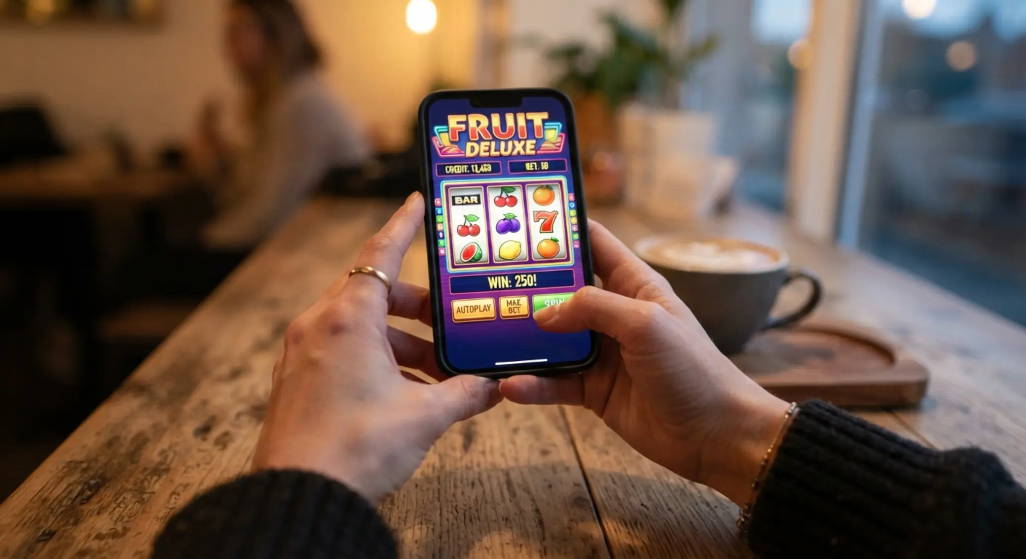 Phone displaying a classic slot style game interface