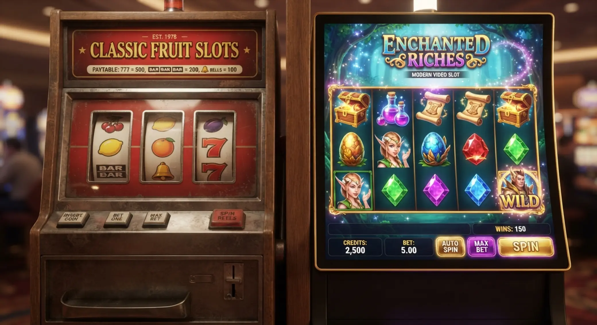 Comparison of classic slot and modern video slot styles