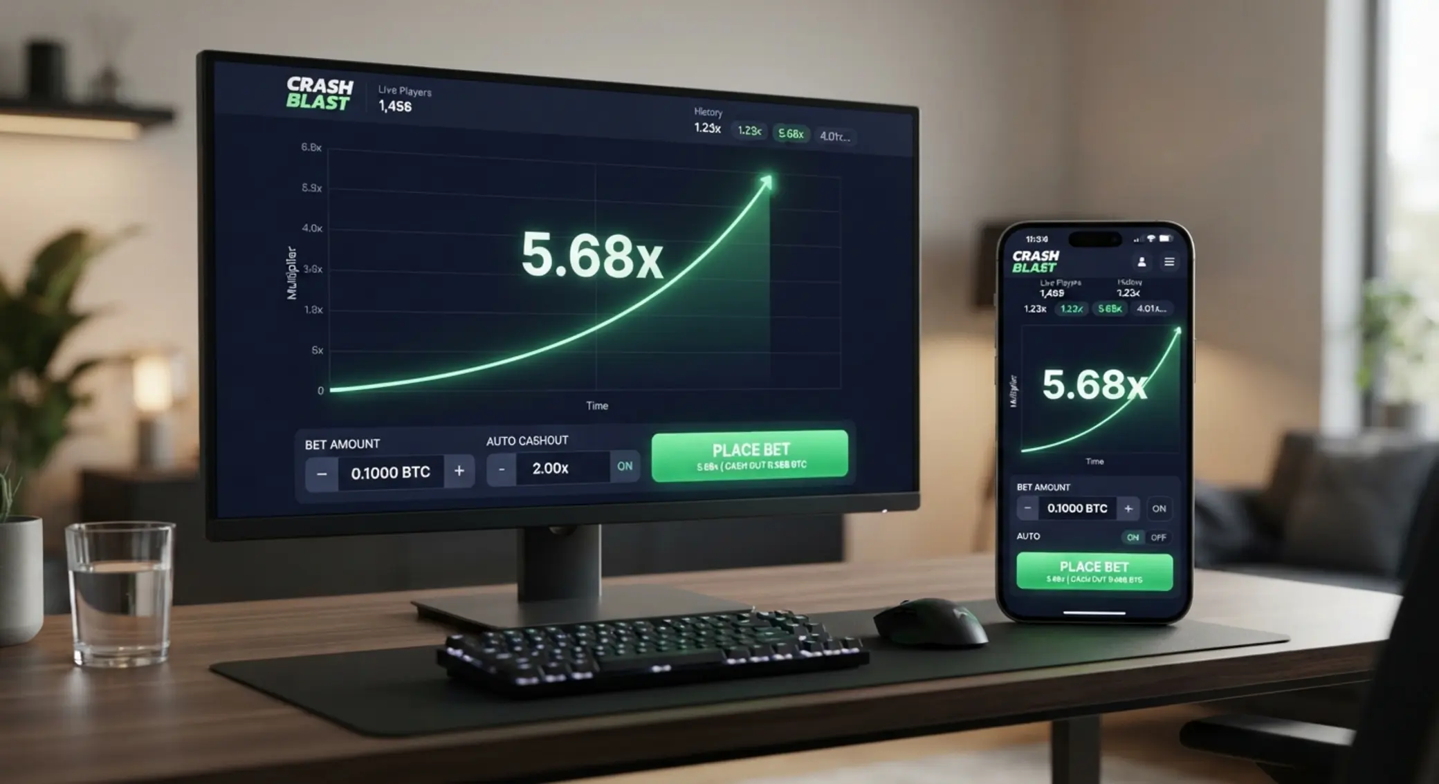 BetX crash game interface on desktop and mobile screens