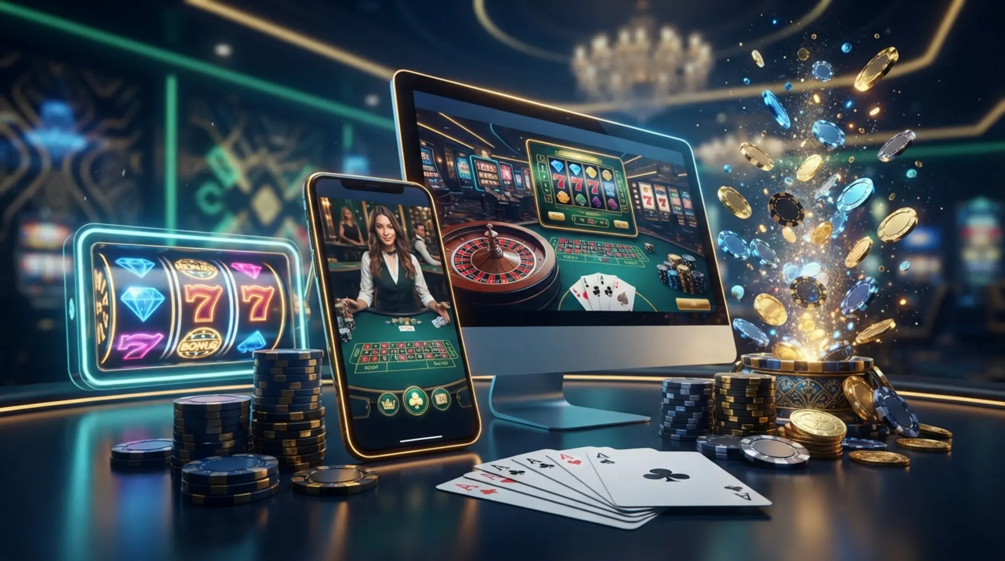 BetX deposit bonus banner with chips, cards, slot reels and coins