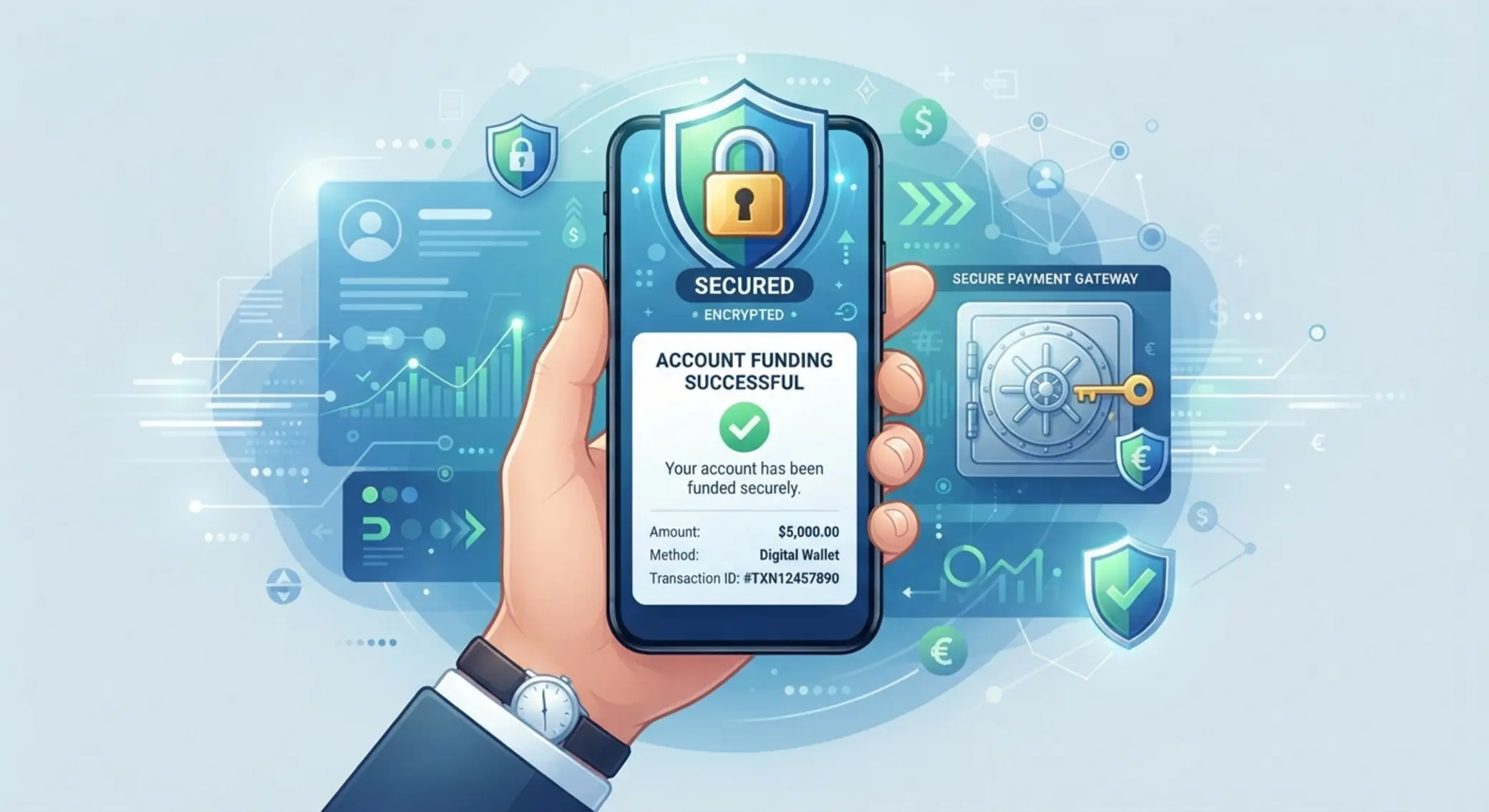 Smartphone with lock and shield icons showing secure deposit protection