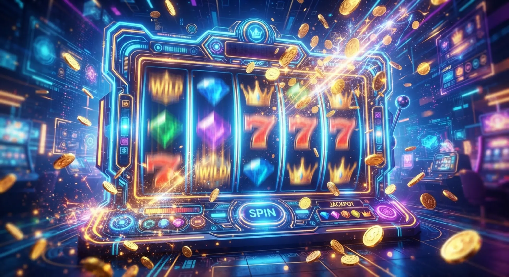 Bright online gaming scene with spinning reels and bonus-style visual effects