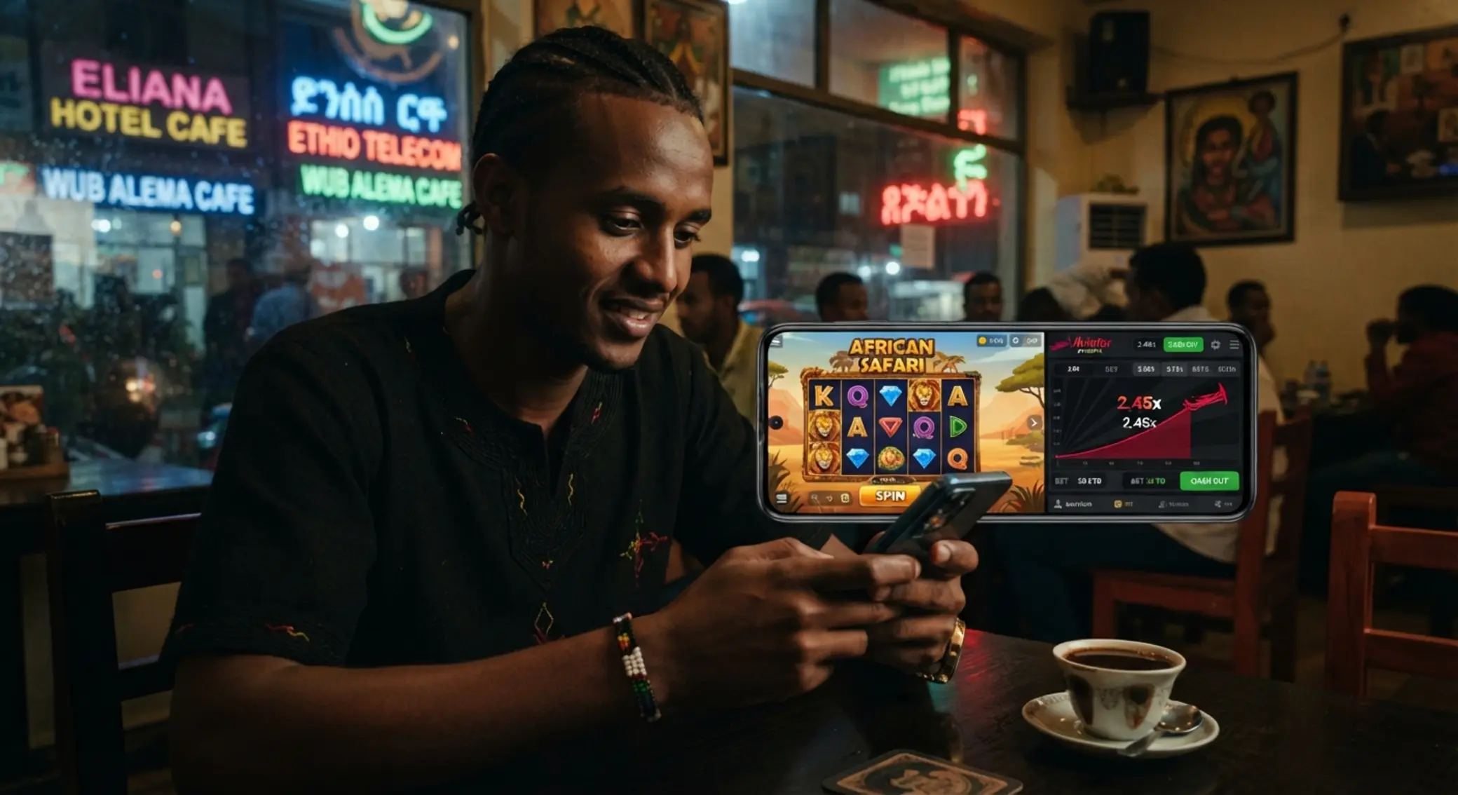 Mobile player in Ethiopia using smartphone for BetX games