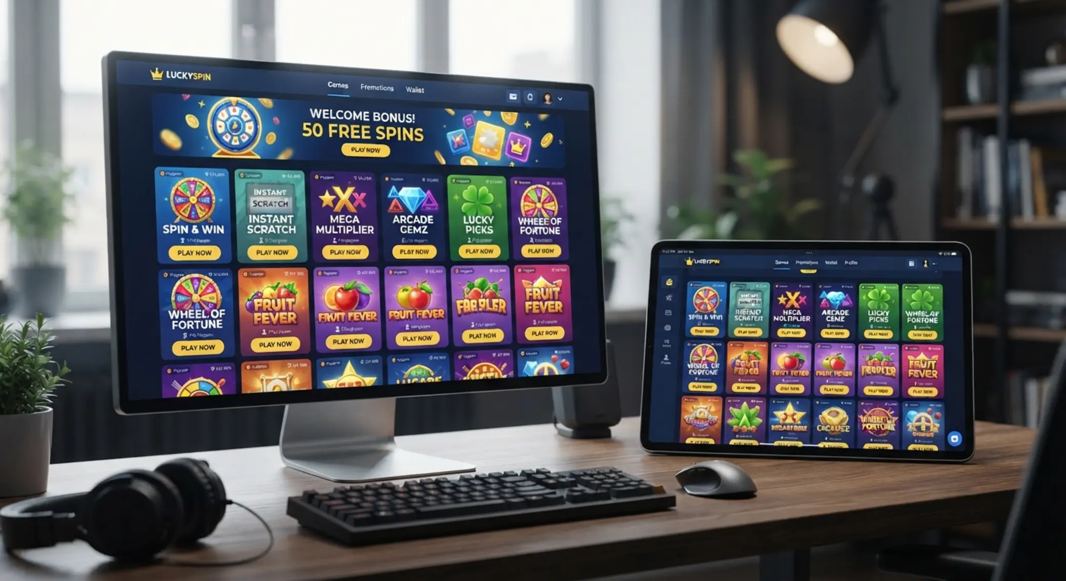 BetX-style interface with instant game tiles on screen