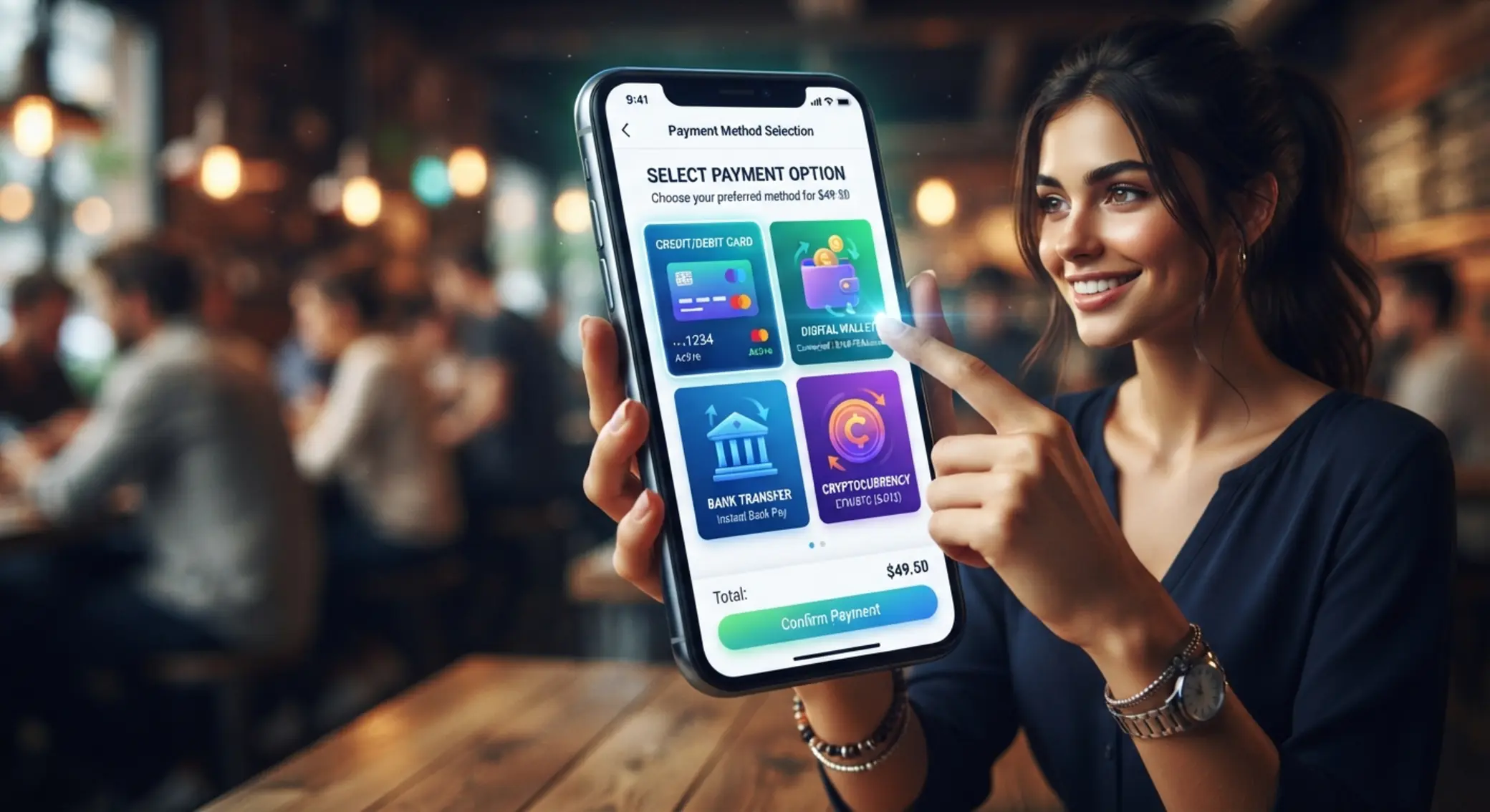 Comparison of payment methods on a mobile screen