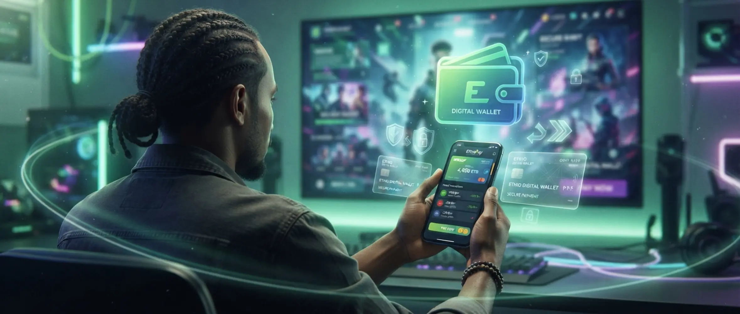 Smartphone payment banner with digital wallet theme for Ethiopian users