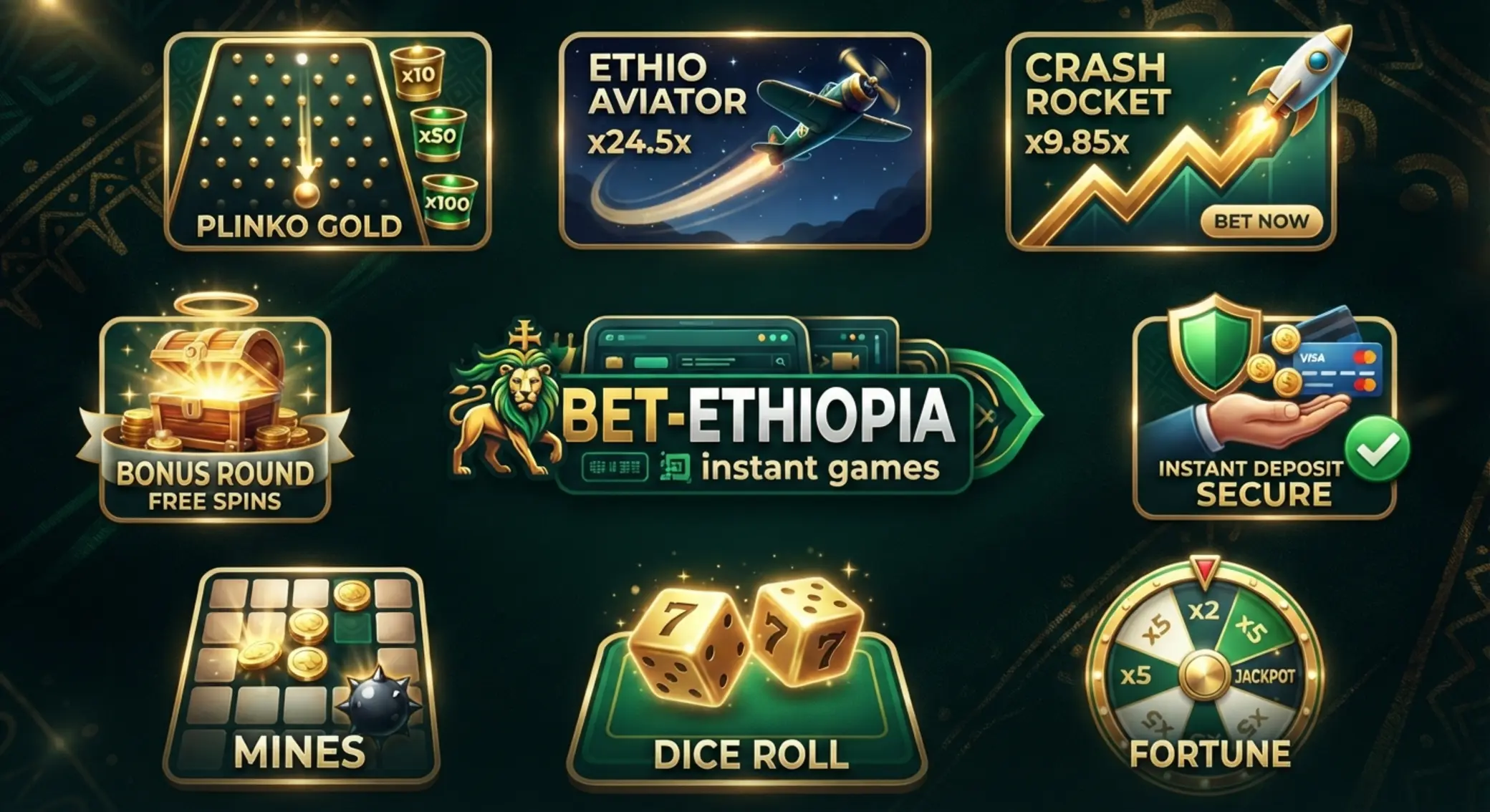 Plinko and other fast games with payment and bonus icons on BetX Ethiopia