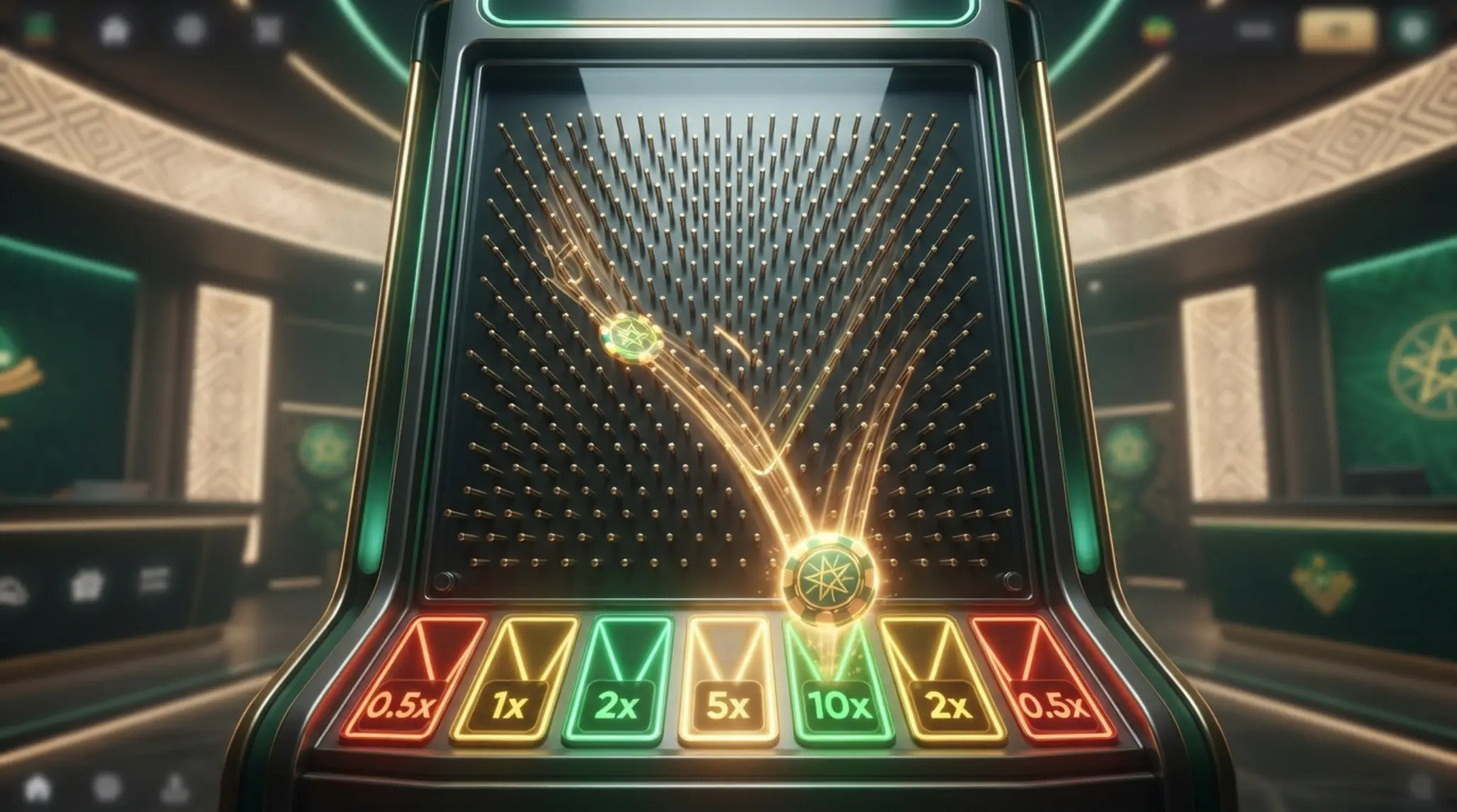 Plinko board with falling chip and multiplier slots for BetX Ethiopia banner