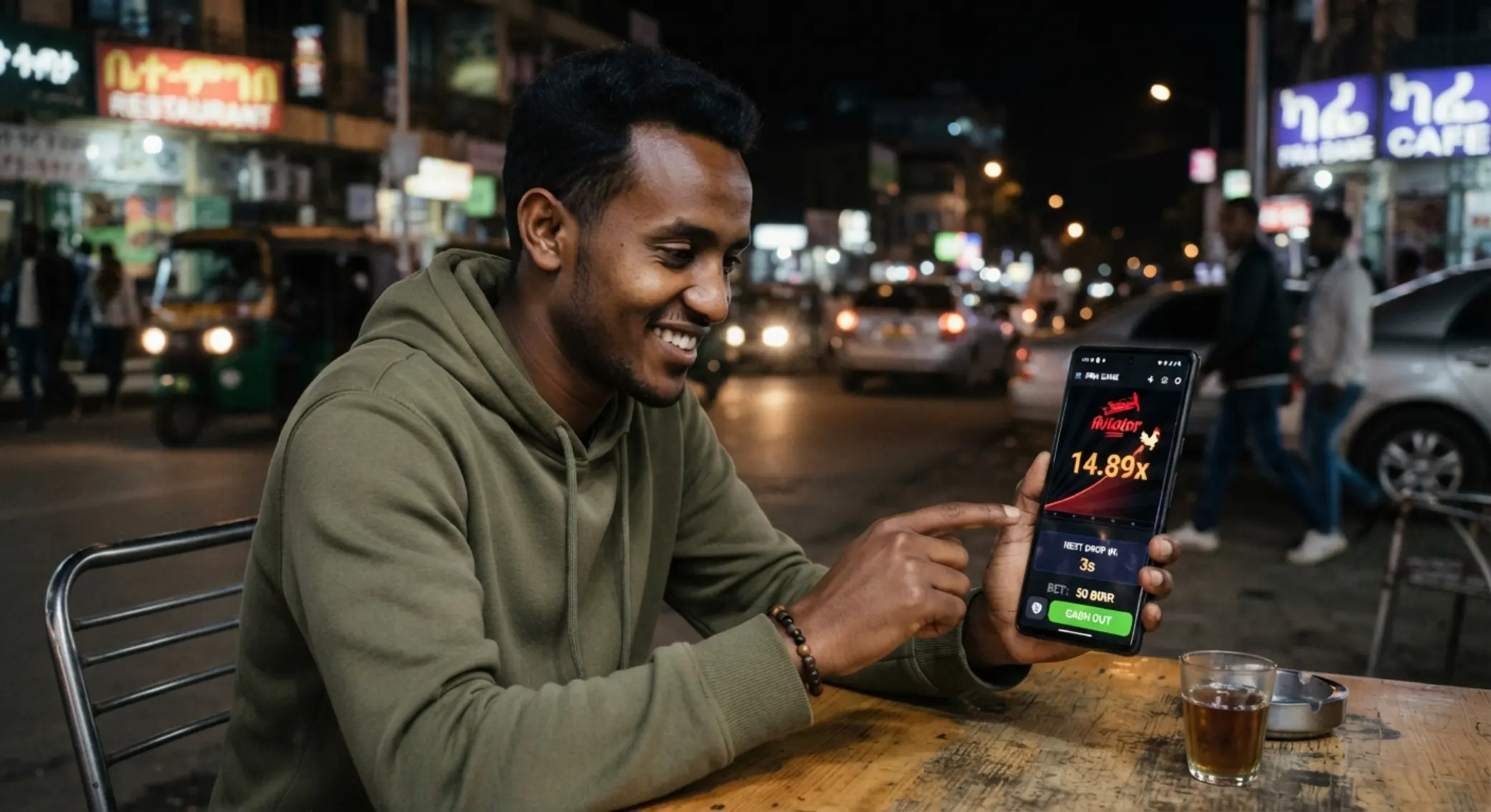 Mobile chicken game play in an Ethiopian city setting