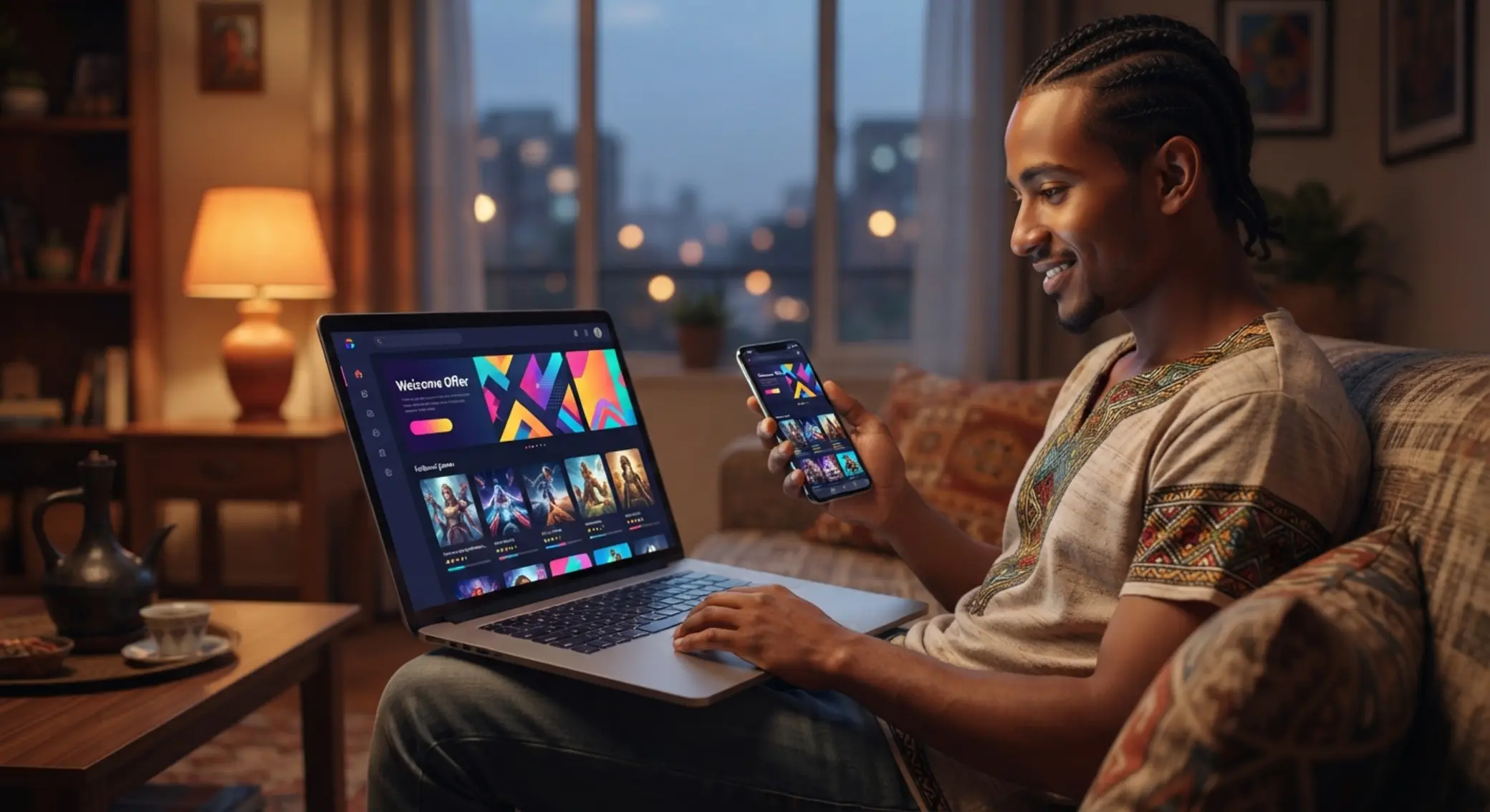 Player viewing a welcome offer on desktop and mobile screens